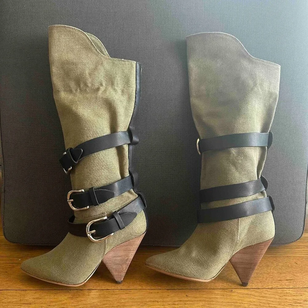 NIB Isabel Marant Dampa Boots, Khaki Canvas, Sz 6 - Picture 4 of 10